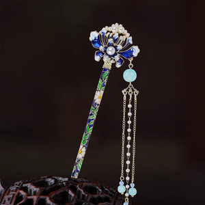 Rétro <span class=keywords><strong>Chignon</strong></span> Cheveux Bâton Bleu Coiffe <span class=keywords><strong>Avec</strong></span> <span class=keywords><strong>Perle</strong></span> pour Femmes Papillon En Forme De Cheveux Chinois Hanfu Cheveux Accessoires Diadèmes - Product Image 4