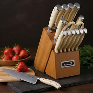 Juego de Cuchillos Kuisine de 15 Piezas de Acero Inoxidable con Alto Contenido de Carbono, con Bloque de Madera de Acacia y Mango Ergonómico de ABS, Diseño Ambidiestro - Product Image 1