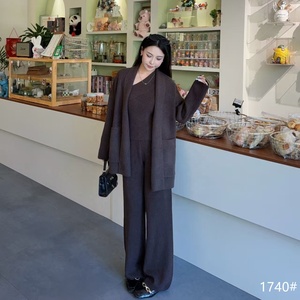 Set 3 pezzi in maglia Cardigan <span class=keywords><strong>oversize</strong></span> Top asimmetrico e pantaloni a gamba larga per <span class=keywords><strong>donna</strong></span> abiti da lavoro da ufficio Business Casual Chic - Product Image 5
