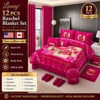 En stock – Collection de literie de luxe 12 pièces avec couverture Raschel et rideaux, chaude et douce, taille King