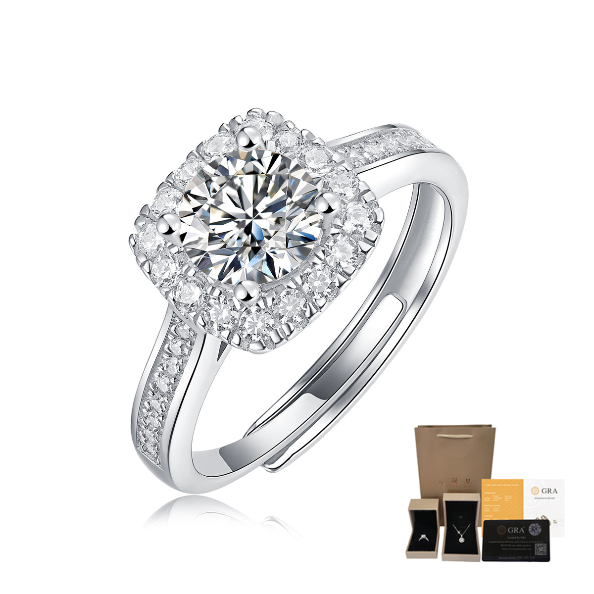 Certificado de moissanita blanca de 1 quilate + caja de regalo