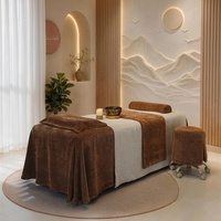 Housse de lit de salon en velours épais orange, ensemble de 4 pièces, jupe de table de massage spa, housse de repose-tête pour tables de massage