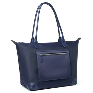 Custom Women Large Lightweight Leather Nylon Work Shoulder Bag Foldable Travel Tote Bag