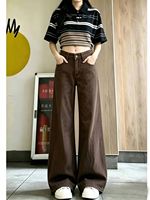 Nouveau style automne – Jean taille haute doux et écologique pour femme, avec logo personnalisé, grande taille, coupe large délavée