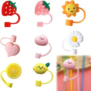 Accept Customize 8mm 10mm Red Pink Soft Silicone Straw Topper 10mm Fruit Strawberry Summer Straw Toppers Usa Warehouse