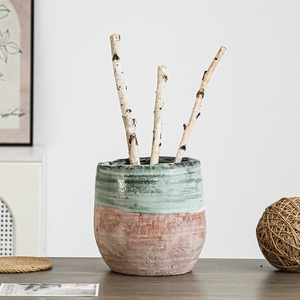 Vase <span class=keywords><strong>de</strong></span> sol en céramique verte <span class=keywords><strong>de</strong></span> luxe créatif FANGSHENG, <span class=keywords><strong>fait</strong></span> à la main, en argile rustique, décoration d'intérieur, pots et jardinières - Product Image 3