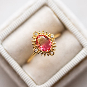 Bague de promesse pour femme en pierre précieuse naturelle tourmaline rose de forme ovale, pierre de naissance d'octobre - Product Image 3