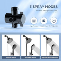 Mitigeur de douche moderne chromé à installation encastrée, kit simple avec support de tuyau et buse à trois voies