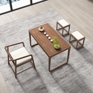 Ensemble de table à thé en bois massif, style chinois moderne, petite table à thé Kung Fu pour balcon ou salon, table basse artisanale - Product Image 4