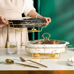 Plat de service en céramique de luxe doré pour buffet et maintien au chaud des aliments, prix usine - Product Image 2