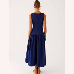 Abito lungo estivo alla moda da donna Boutique senza maniche Denim con scollo francese abito da donna - Product Image 2