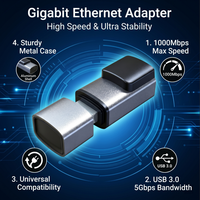 Adaptateur Ethernet pour ordinateur portable, double port USB OTG USB3.0, double USB-C femelle, convertisseur en alliage d'aluminium, plug and play, compatible multi-OS, DC