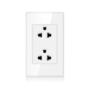 Thailand Glass Panel Power Socket Wall with Dual 3-Pin Sockets 250V Rated Plug Type