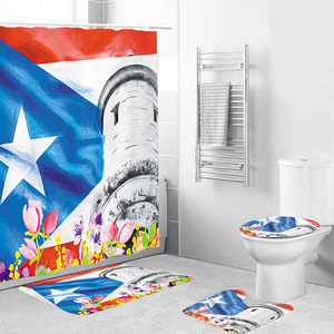 Bandera DE RECUERDO DE Puerto Rico, hibisco, <span class=keywords><strong>gallo</strong></span>, poliéster, impermeable, juego de cortina de ducha de rana con tapa de inodoro, alfombrilla de baño - Product Image 6