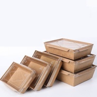 Boîte alimentaire jetable en papier kraft avec couvercle transparent pour sushis, bento, repas rapides, salades, poulet frit, emballage à emporter