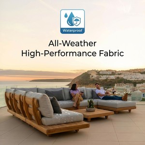 Canapé modulaire en teck massif résistant aux intempéries, en forme <span class=keywords><strong>de</strong></span> L, avec coussins extra profonds, chaise longue, table basse, terrasse, villa - Product Image 2