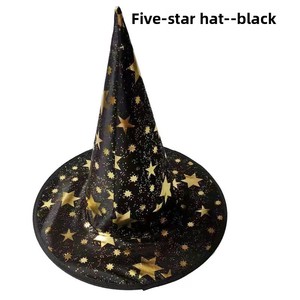 Cappello da strega nero con decorazione per feste di Halloween con ragnatela cappello da mago a cinque stelle in oro di zucca - Product Image 2