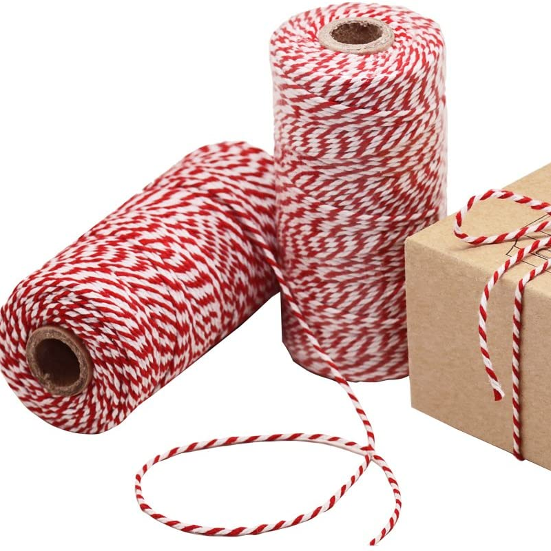 LaRibbons Cotton Bakers Twine Red & White 100Y Packing String Durable Rope for Gardening