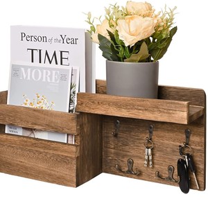 Wooden Key Rack Wall Mounted Storage <b>Shelf</b> With Hooks For Keys And Accessories Living Room Entryway Organizer Natural Wood Color - Product Image 3