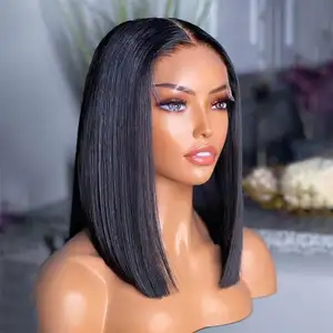 13*4 HD Full Lace Front Bob Perücken Natürliches rohes menschliches Haar Vor gezupft Stumpfer Schnitt Gerade Bob Frisuren Transparente Frontal Perücke