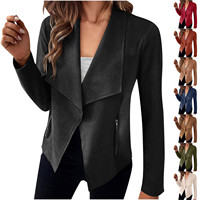 Mode col rabattu couleur unie Chamois cuir femmes veste manteau court printemps automne veste