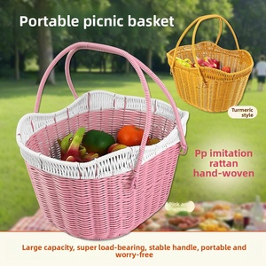 Household Luxury PP Rattan Woven Oval Portable <b>Foldable</b> Moisture-Proof Hand-Held Shopping <b>Basket</b> Fruit Vegetables - Product Image 3