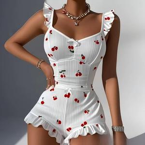 Nuovo Set di Abbigliamento Casual da Casa per il Commercio Estero Transfrontaliero, con Pantaloncini a Bretelle <span class=keywords><strong>Sexy</strong></span>, Volant e Stampa Multicolore a Cuori, Comodo - Product Image 1