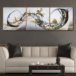 Triptyque mural de luxe nordique pour salle à manger, verre à vin, peinture en porcelaine cristalline, impression HD, décoration intérieure, vente en gros, personnalisable - Product Image 1