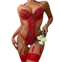 Jumpsuit Wanita Model Rantai Logam Berongga dengan Aksen Daun dan Tali Silang di Leher, Seksi dan Bernapas 3834