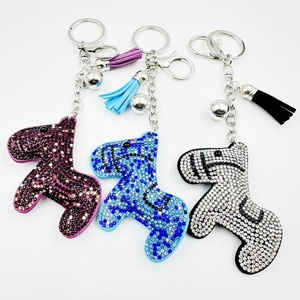 Cartoon Diamond-<b>studded</b> Crystal Wooden Horse Keychain, Creative <b>Bag</b> Hanger, Plush Fabric, Diamond Keychain - Product Image 1