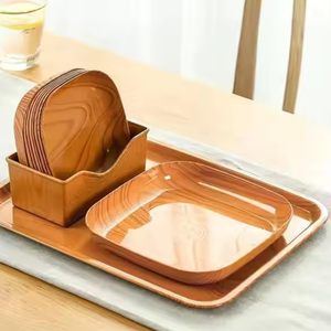 Plato de plástico imitación madera para aperitivos, tartas, frutas, sushi, desayuno, frutas secas, plato para restos, juego de vajilla - Product Image 3