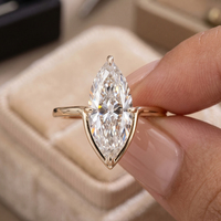 Cincin Berlian Oval Emas Padat 18K RINNTIN LBR07 Bersertifikat IGI dengan Aksen Berlian Mikro Pave di Samping