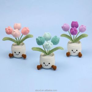 Fleurs artificielles faites à la main en fil tricoté au crochet, rose, tulipe, plante en pot - Product Image 5