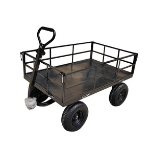 Chariot de manutention industriel et commercial à quatre roues, plateforme métallique, chariot à main, chariot de jardin en métal - Product Image 1