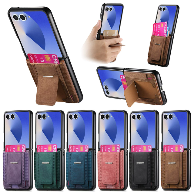 Retro Leather Bracket Wallet with Card Holder Phone Case for Samsung Galaxy Z Flip 7 7 FE 6 5 4 3 Flip7 Flip5 Protective Cover