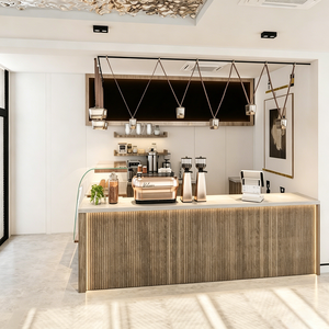 Caffetteria con bancone in legno a onde personalizzabile - Progettazione di banconi per ristoranti - Product Image 1