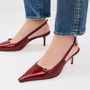 Scarpe da Ufficio da Donna alla Moda con Tacco Basso Regolabile, Punta a Spillo, Traspiranti, in Vernice Nera - Product Image 5