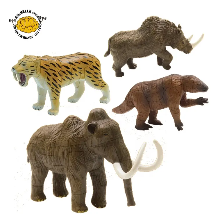 3D-Tierpuzzle ausgestorbenes Tier Alte Tiere unterscheiden Dinosaurier Mammut Smilodon Wolliges Nashorn