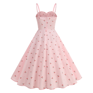 Summer Cotton Jacquard <strong>Cherry</strong> Pattern <strong>Dresses</strong> Slip Backless Long Retro Vintage Elegant Party <strong>Dresses</strong> for Women - Product Image 2