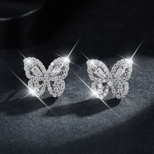 Boucles d'oreilles papillon en moissanite pour femmes, bijoux de qualité supérieure, argent, tendance - Product Image 3