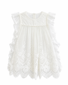 Robe de bébé fille en tulle à dentelle florale de luxe avec manches à volants pour les occasions spéciales - Product Image 3