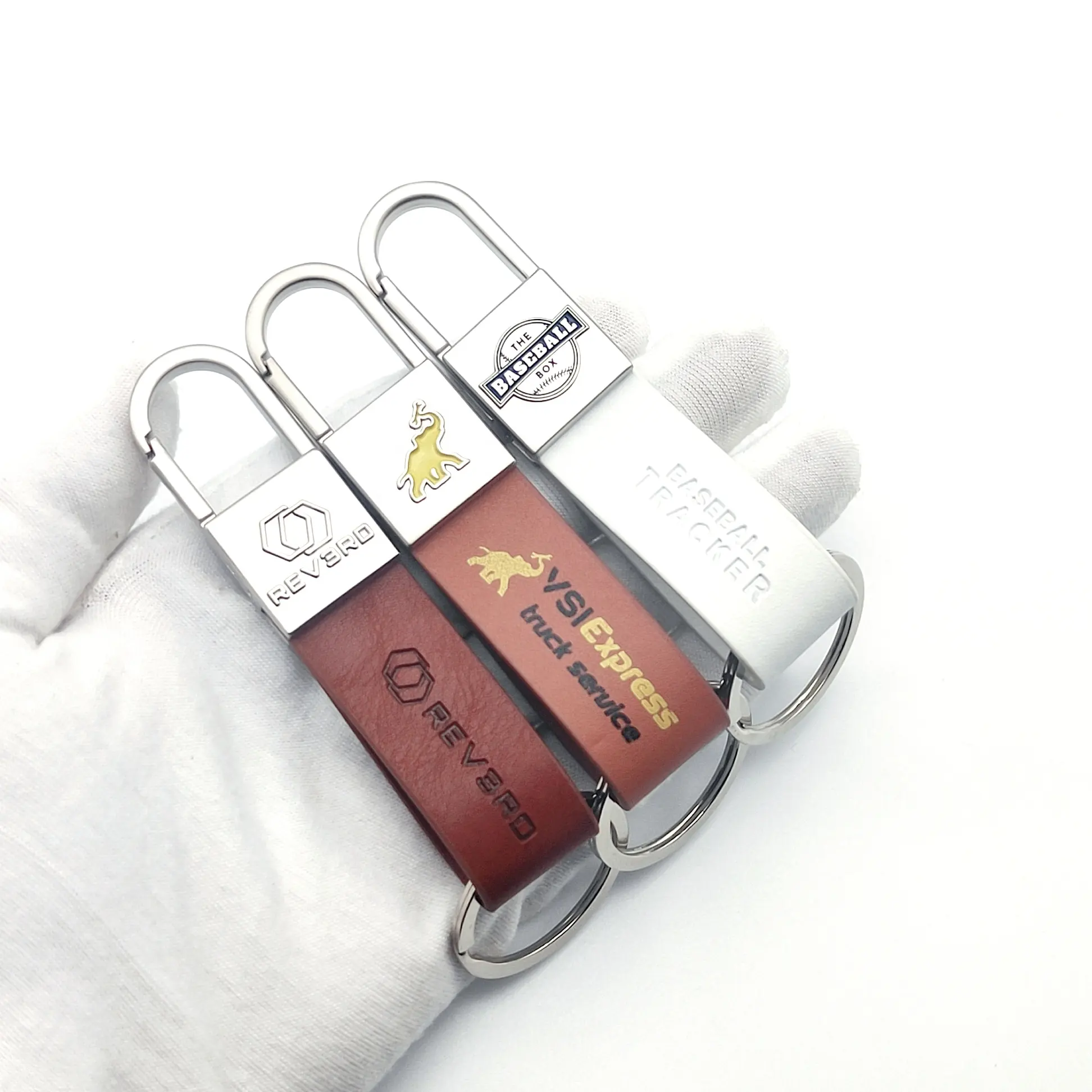 wholesale high class keychain custom logo blank metal leather keychain real&genuine leather keychain