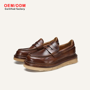 Mocasines de Cuero Lavado de Primera Calidad para Hombre, con Suela de Plataforma Ondulada, Costuras en Contraste, Color Bronceado Oscuro, Estilo Academia, para Otoño y Verano - Product Image 1