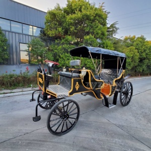 Vintage Royal Black Electric Carriage With Gold <b>Trim</b> And Blue Canopy For Tourism And Parks - Product Image 4