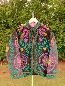 Veste en velours brun foncé de qualité supérieure, 100% coton, écologique, respirante, hiver, broderie florale multicolore à la main, pour hommes et femmes, boutique - Product Image 6