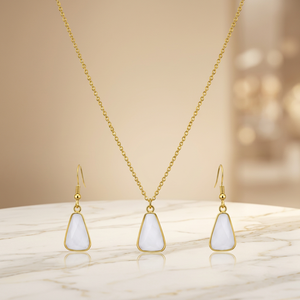 Ensemble de collier en acier inoxydable plaqué rhodium personnalisé, pendentif couronne trapèze, chaîne à perles, boucles d'oreilles assorties, luxe pour femmes, mariage - Product Image 6