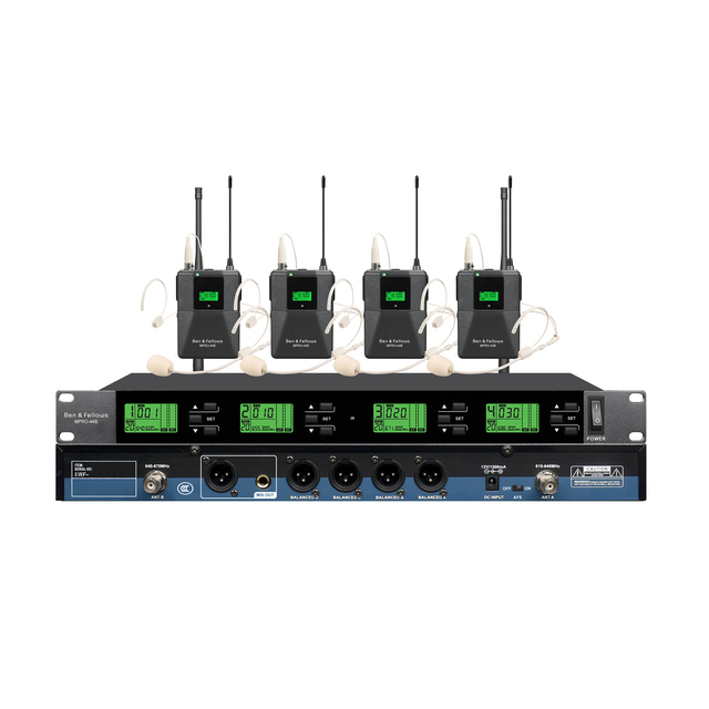 T Professional Cordless Microphone Karaoke Mic 4 Channel Wireless Microphone for Speech Conference LIve Performance Stage Show