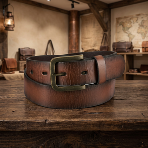 B.S INTERNATIONAL Lacquered Black Steel Square Vintage Pin Buckle 3.8CM Width Waterproof Cow Hide Eco-Friendly Heavy Duty Belts - Product Image 1