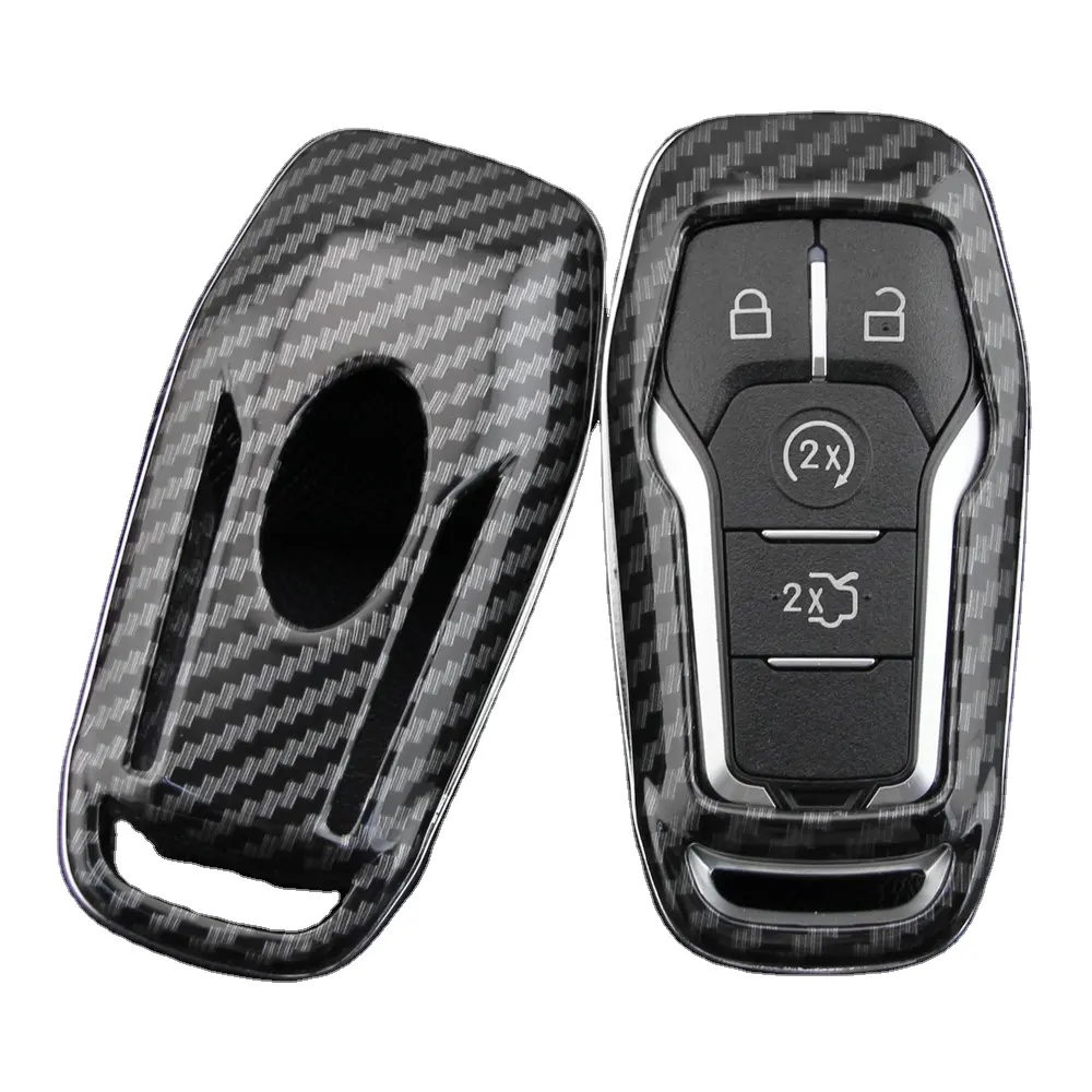 Keyless 4/5 Buttons Black Glossy Carbon Fiber Remote Key Shell Cover for Ford Fusion Mustang F150 Lincoln Smart Key Casing