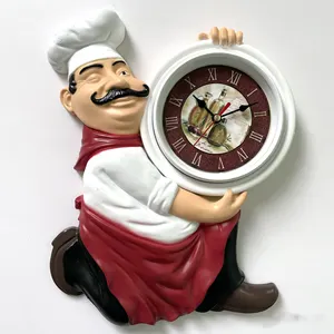 American vintage country style Wall Clock home decoration plastic Chef Statue watch Mute Quartz Clock for living room Kitchen